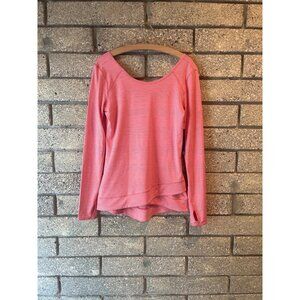 Zella Pink Striped Long Sleeve Activewear Top With Thumbholes - Size S